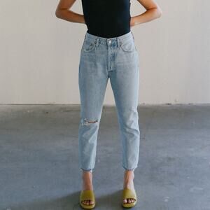 AGOLDE Riley High Rise Distressed Straight Crop Jean in Shatter Size 29